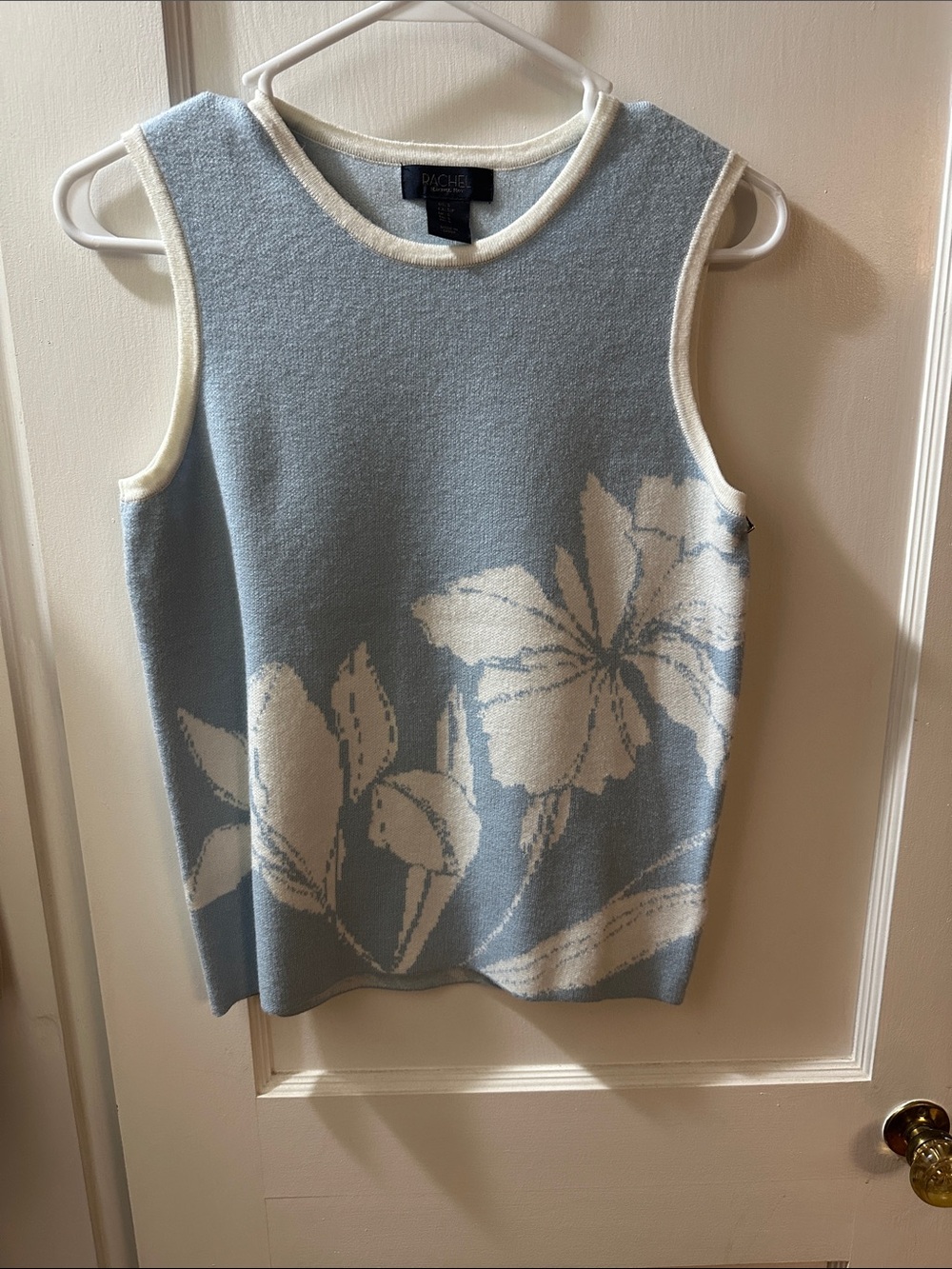 Rachel Zoe Light Blue and Cream Floral Knit Tank